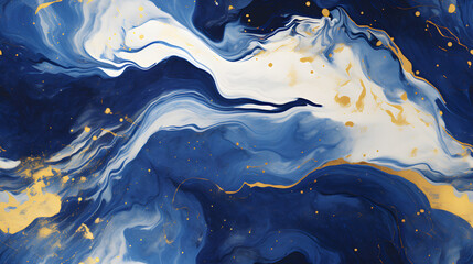 Seamless rich blue marble texture with swirling white and gold