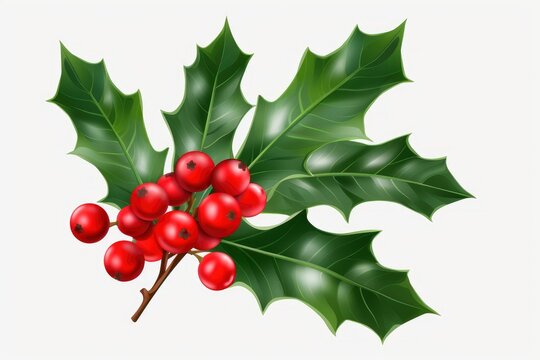 Holly Branch with Vibrant Red Berries and Lush Green Leaves