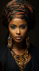 Beautiful Afro American woman with a headscarf and beads