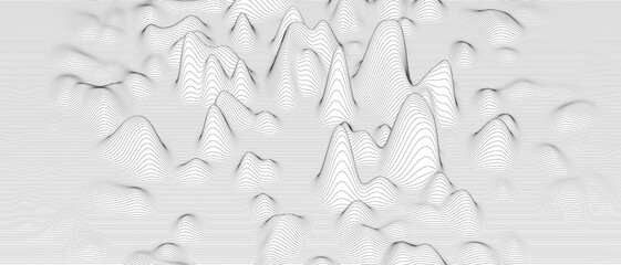 Abstract background with distorted line shapes on a white background. Monochrome sound line waves.