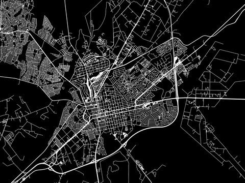 Vector road map of the city of Polokwane in South Africa with white roads on a black background.