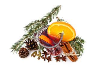 A cup of mulled wine with spices.