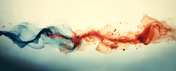 Colorful smoke, mist billowing or paint in the water. Light colored background. Image created by Generative AI.	