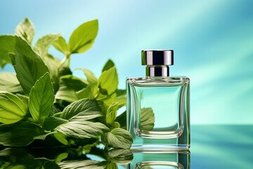 Perfume bottle on podium, background for product presentation