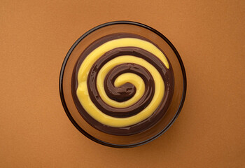 Chocolate and banana cream swirl, top view