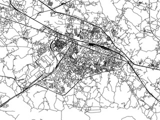 Fototapeta premium Vector road map of the city of Asansol in the Republic of India with black roads on a white background.