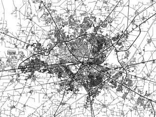 Vector road map of the city of Amritsar in the Republic of India with black roads on a white background.