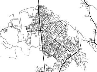 Vector road map of the city of Bhayandar in the Republic of India with black roads on a white background.