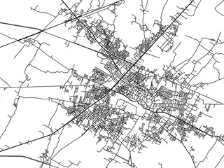 Vector road map of the city of Bhind in the Republic of India with black roads on a white background.