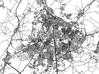 Vector road map of the city of Bhilwara in the Republic of India with black roads on a white background.
