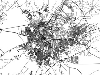Vector road map of the city of Bikaner in the Republic of India with black roads on a white background.