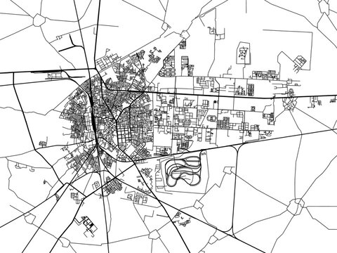 Vector road map of the city of Bathinda in the Republic of India with black roads on a white background.