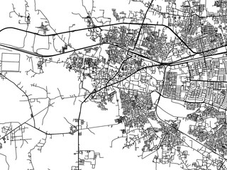 Vector road map of the city of Durg in the Republic of India with black roads on a white background.