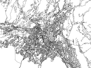 Vector road map of the city of Dehra Dun in the Republic of India with black roads on a white background.