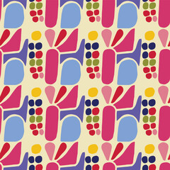 Colorful leaf for flat scandi style seamless vector kids pattern. Fun whimsical nature for gender neutral baby wallpaper. 