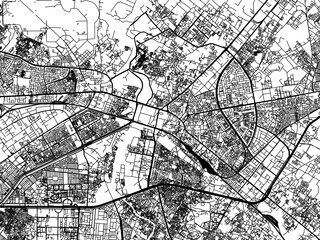 Vector road map of the city of Ghaziabad in the Republic of India with black roads on a white background.