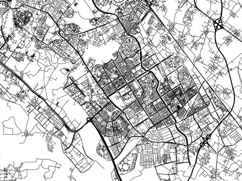 Vector road map of the city of Greater Noida in the Republic of India with black roads on a white background.