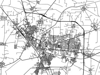 Vector road map of the city of Jind in the Republic of India with black roads on a white background.