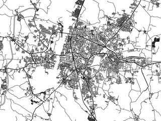 Obraz premium Vector road map of the city of Khammam in the Republic of India with black roads on a white background.