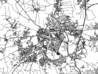 Obraz premium Vector road map of the city of Kolhapur in the Republic of India with black roads on a white background.