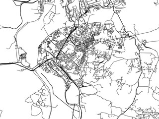 Vector road map of the city of Korba in the Republic of India with black roads on a white background.