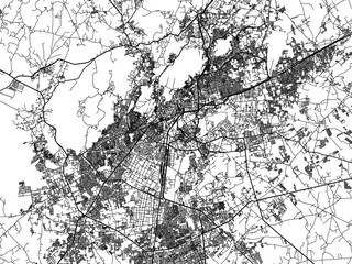Obraz premium Vector road map of the city of Jodhpur in the Republic of India with black roads on a white background.