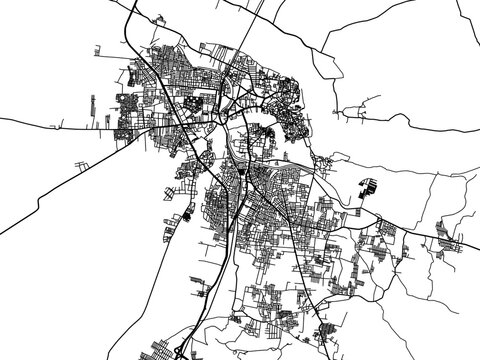 Vector road map of the city of Kurnool in the Republic of India with black roads on a white background.