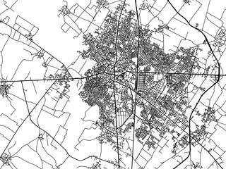 Obraz premium Vector road map of the city of Muzaffarnagar in the Republic of India with black roads on a white background.