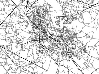 Vector road map of the city of Muzaffarpur in the Republic of India with black roads on a white background.