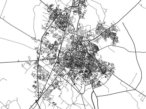 Vector road map of the city of Meerut in the Republic of India with black roads on a white background.