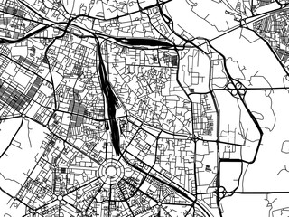 Obraz premium Vector road map of the city of New Delhi city Center in the Republic of India with black roads on a white background.
