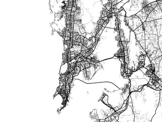 Vector road map of the city of Mumbai in the Republic of India with black roads on a white background.