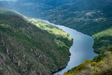 view of the canyon of the river Sil from a viewpoint in Parada do Sil. Ribeira Sacra. Galicia, Spain - obrazy, fototapety, plakaty