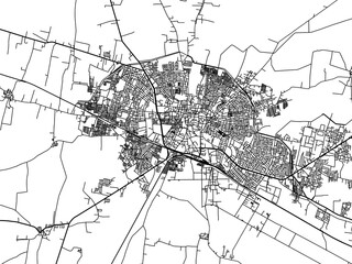 Vector road map of the city of Parbhani in the Republic of India with black roads on a white background.