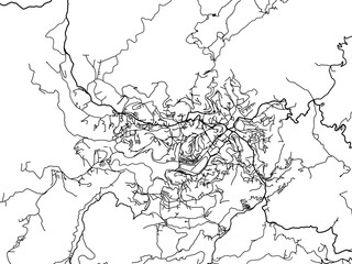 Vector road map of the city of Ooty in the Republic of India with black roads on a white background.