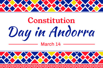 Constitution Day in Andorra background design in colorful traditional style with typography and shapes. - obrazy, fototapety, plakaty