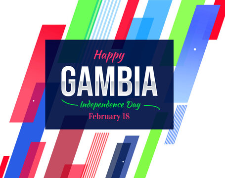 Happy Gambia Independence Day wallpaper with colorful shapes, typography and design. February 18 is celebrated as independence day in Gamabia