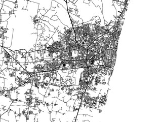 Vector road map of the city of Puducherry in the Republic of India with black roads on a white background.