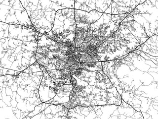 Vector road map of the city of Ranchi in the Republic of India with black roads on a white background.