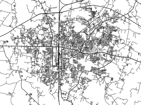 Vector road map of the city of Satna in the Republic of India with black roads on a white background.