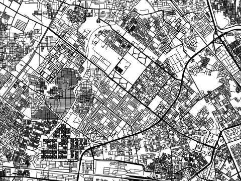 Vector road map of the city of Rohini in the Republic of India with black roads on a white background.