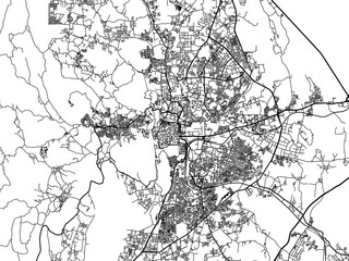 Vector road map of the city of Udaipur in the Republic of India with black roads on a white background.