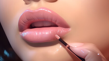 Sexy pink lips close up. Beautiful perfect makeup.