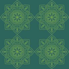 vector seamless pattern green mandala on a dark green background for any print fabric