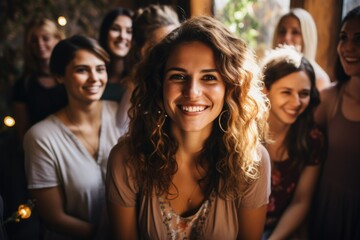 Obraz premium Joyful Reunion: Smiling Women Celebrating Friendship and Happiness 