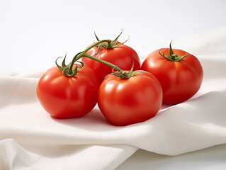 4 tomatoes on a white fabric