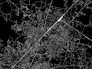 Vector road map of the city of Barasat in the Republic of India with white roads on a black background.