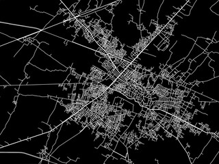 Vector road map of the city of Bhind in the Republic of India with white roads on a black background.