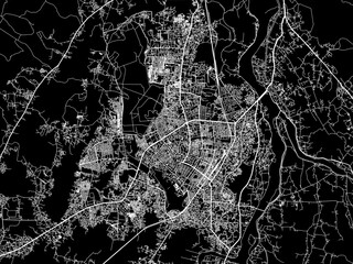 Vector road map of the city of Bhubaneswar in the Republic of India with white roads on a black background.