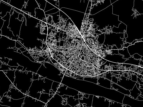 Vector road map of the city of Barddhaman in the Republic of India with white roads on a black background.